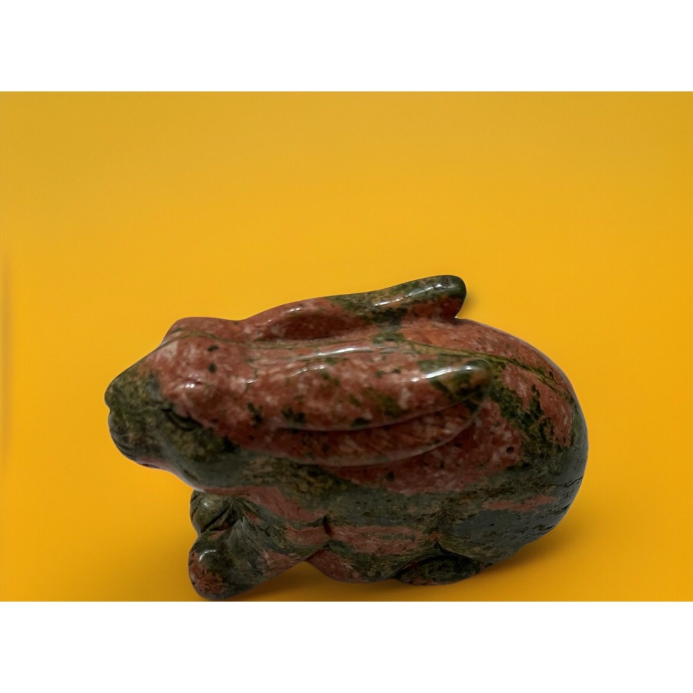 Unakite Rabbit Stone Carved Animal Natural Rock Mineral Carving Green Pink Mini